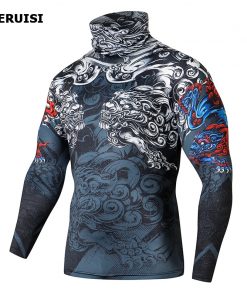 High Collar With Mask t shirt Streetwear Gym Men Casual 3D T shirt Fitness Compression shirts Lapel Underwear Thermal Male Tops 8