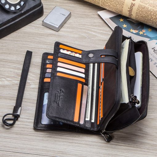 CONTACT'S genuine leather men long wallet with card holders male clutch zipper coin purse for cell phone business luxury wallets 5