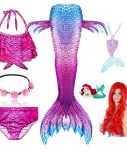 Children Swimmable Mermaid Tail for Kids Swimming Swimsuit Bathing Suit Tail Mermaid Wig for Girls Costume Can Add Fin Monofin 17
