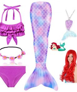 Children Swimmable Mermaid Tail for Kids Swimming Swimsuit Bathing Suit Tail Mermaid Wig for Girls Costume Can Add Fin Monofin 29