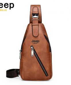JEEP BULUO Travel Hiking Cross Body Messenger bags Men's Large Capacity Chest Sling Bag Solid Men Split Leather Bag New 1