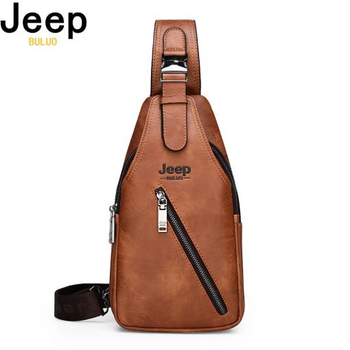 JEEP BULUO Travel Hiking Cross Body Messenger bags Men's Large Capacity Chest Sling Bag Solid Men Split Leather Bag New 1