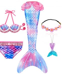 Girls Mermaid Tails Swimming Swimwear Swimmable Beach Clothes Little Children Mermaid Swimsuit Kids Halloween Cosplay Costumes 2