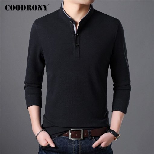 COODRONY Brand Soft Pure Cotton T Shirt Men Clothes 2020 Stand Collar Long Sleeve T-Shirt Men High Quality Tee Shirt Homme C5040 2