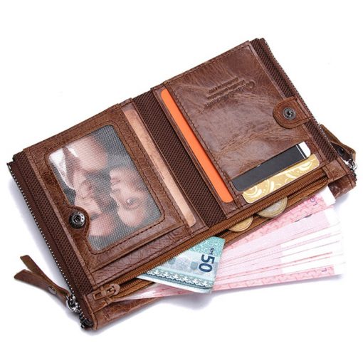 CONTACT'S HOT Genuine Crazy Horse Cowhide Leather Men Wallet Short Coin Purse Small Vintage Wallets Brand High Quality Designer 3