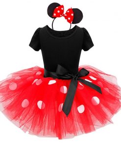 MUABABY Girl Mickey Minnie Dress UP Clothing Children Summer Princess Birthday Party Outfit with Headband Girl Bow Dots Dresses 10