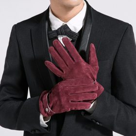 Gours Winter New Men Genuine Leather Gloves Pigskin Mittens Matte Leather 5 color Fashion Brand Driving Warm Gloves GSM001 4