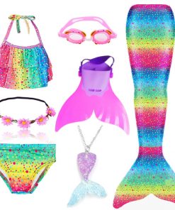 Kids Swimmable Mermaid Tail for Girls Swimming Bating Suit Mermaid Costume Swimsuit can add Monofin Fin Goggle with Garland 20