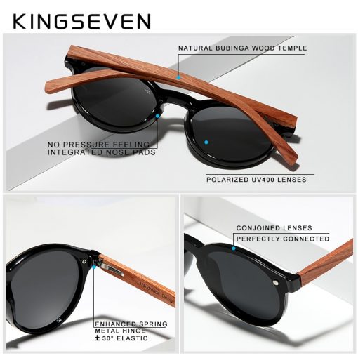 Custom LOGO Natural Wooden Sunglasses KINGSEVEN Bubinga Men's Polarized Glasses Wooden Fashion Sun Glasses Original Accessories 3