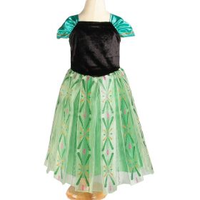 Anna Princess Dress for Baby Girls Green Dress Cosplay Kids Clothes Floral Anna Party Embroidery Shoulderless Queen Elsa Costume 3