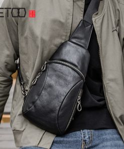 AETOO Head leather breast bag, men's single shoulder bag, bag, leather casual small bag, youth sports sloping vintage bag soft 1