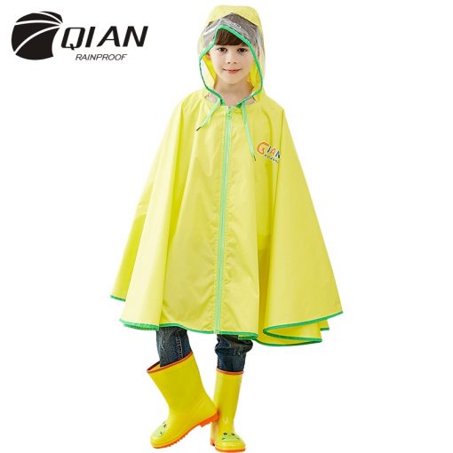 QIAN RAINPROOF Kids Rain Coat Flowering In Rain Children Rainwear PU Coating Rainsuit Transparent Big Brim Cloak Raincoat 1