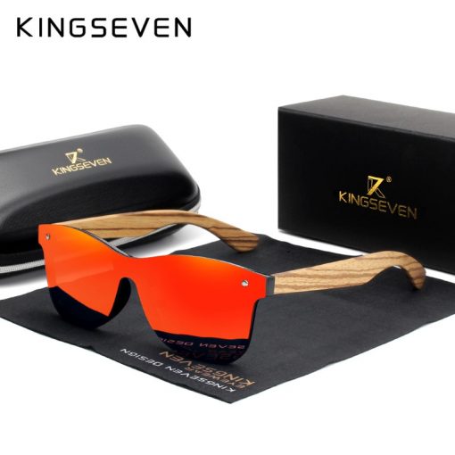 KINGSEVEN 2021 Polarized Square Sunglasses Men Women Zebra Wooden Frame Mirror Flat Lens Driving UV400 Eyewear 2