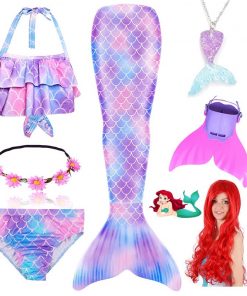 Children Swimmable Mermaid Tail for Kids Swimming Swimsuit Bathing Suit Tail Mermaid Wig for Girls Costume Can Add Fin Monofin 25