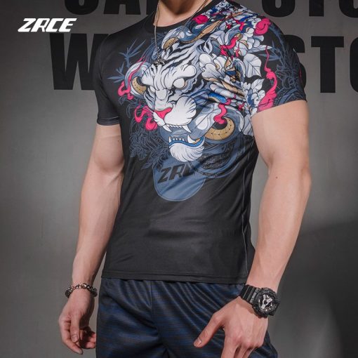 2018 Newest Compression Shirt Fitness 3D Prints Short Sleeves T Shirt Men Bodybuilding Skin Tight Crossfit Workout O-Neck Top 4