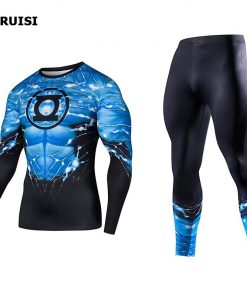 Men's Compression GYM Training Clothes Suits Workout Superhero Jogging Sportswear Fitness Dry Fit Tracksuit Tights 2pcs / sets 30