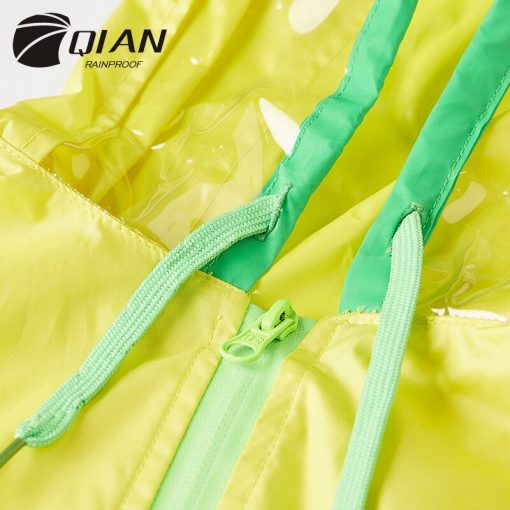 QIAN RAINPROOF Kids Rain Coat Flowering In Rain Children Rainwear PU Coating Rainsuit Transparent Big Brim Cloak Raincoat 6