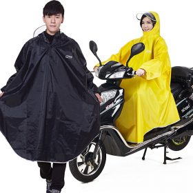 QIAN Men/Women Impermeable Raincoat Electromobile/Bicycle Sleeved Rain Poncho Thick Visable Transparent Hood Rain Gear Rain Coat 1
