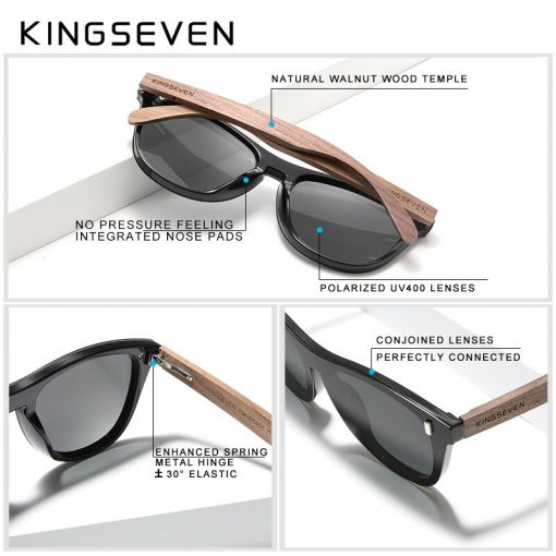 KINGSEVEN Exclusive Design Vintage Men's Glasses Walnut Wooden Sunglasses UV400 Protection Fashion Square Sun glasses Women 5510 3