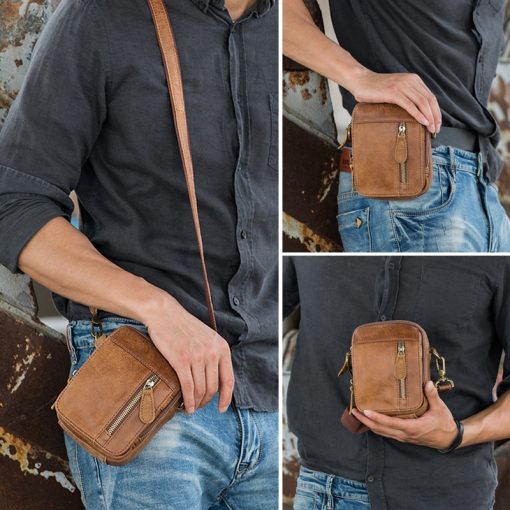 Genuine Leather Man Bag Small Travel Shoulder Male Crossbody Messenger Designer Mini Handbags High Quality Casual Zip Soft Bags 6