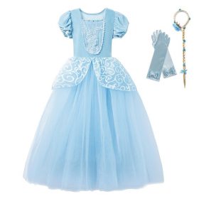 Little Girls Blue Cinderella Dress Up Children Puff Sleeve Elegant Prom Party Dress Kids Girl Birthday Princess Costume 1