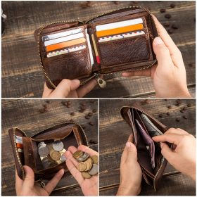 CONTACT'S 100% Genuine Leather Rfid Wallet Men Leather Coin Purse Short Male Card Holder Wallets Zipper Around Money Bag Quality 3