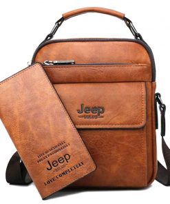 JEEP BULUO Brand Men's Messenger Fashion Split Leather For Men Tote Bag Men Shoulder Bags High Quality Handbags New 2PC/Set 7