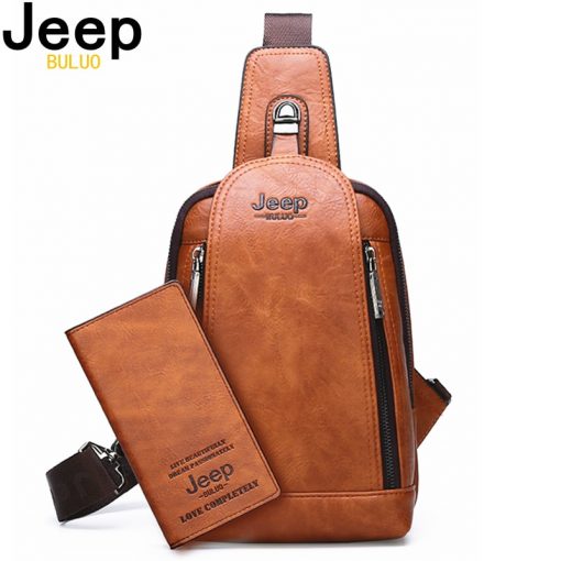 JEEP BULUO Brand Travel Hiking Messenger Shoulder Bags Men's Large Capacity Sling Crossbody Bag Solid Men Leather Bag 1