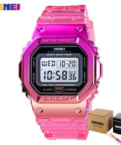 SKMEI Fashion Cool Girls Watches Electroplated Case Transparent Strap Lady Women Digital Wristwatch Shockproof reloj mujer 1622 7