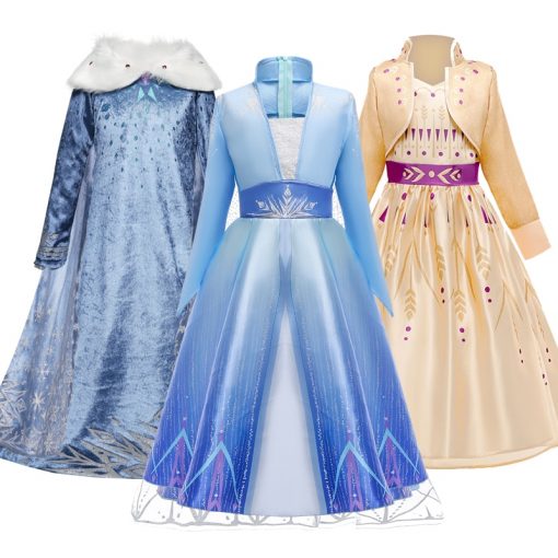 2020 Cosplay Snow Queen 2 Elsa Dresses Girls Dress Elsa Costumes Anna Princess Party Kids Vestidos Fantasia Girls Clothing 1