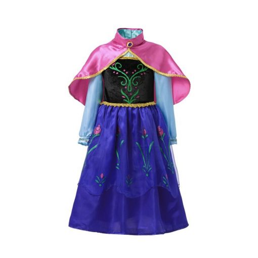 Elsa Anna Dress for Baby Girls Green Dress Cosplay Kids Clothes Floral Anna Party Embroidery Shoulderless Queen Elsa Costume 2