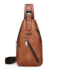 JEEP BULUO Travel Hiking Cross Body Messenger bags Men's Large Capacity Chest Sling Bag Solid Men Split Leather Bag New 9