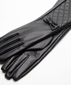 Gours PU Leather Gloves for Women Fashion Brand Black Touch Screen Long Finger Gloves Bow-knot Warm In Winter New Arrival GSL043 4