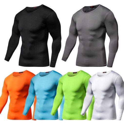 Hot Sale Solid color Fashion Fitness Compression Shirt Men Bodybuilding Tops Tees Tight Tshirts Long Sleeves Clothes 4