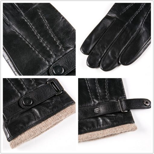 GOURS Genuine Leather Winter Gloves for Men Fashion Black Real Goatskin Wool Lining Warm Hand Driving Glove 2019 New Mittens 005 4