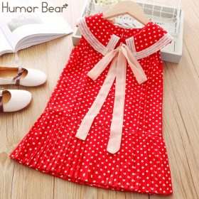 Humor Bear Sleeveless Girl Dresses New Summer Chiffon Dots Princess Dress Lapel Bow Tie Elegant Kids Dress Children Clothing 1