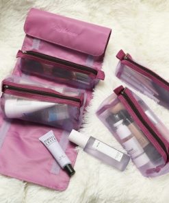 Women Cosmetic Bag Travel Organizer Foldable Hanging Nylon Wash Bag Portable Makeup Bag Multifunctional Toiletry Pouch 12