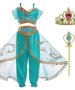 Girls Dress Up 3 Pcs Set Arabian Princess Costume Cosplay Sequined Flower Children Party Halloween Fancy Vestidos 7