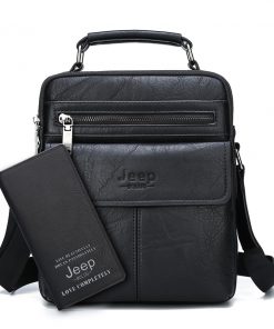JEEP BULUO Brand Men's Crossbody Shoulder Bags High quality Tote Fashion Business Man Messenger Bag Big Size Split Leather Bags 9
