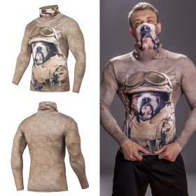 High Collar With Mask t shirt Streetwear Gym Men Casual 3D T shirt Fitness Compression shirts Lapel Underwear Thermal Male Tops 3