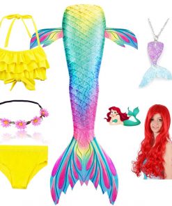 New Kids Mermaid Tail Swimmable Bathing Suit Bikini Girls Mermaid Swimsuit Costume Mermaid Tail with Monofin Flippers Wig 32