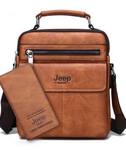 JEEP BULUO Brand Men's Crossbody Shoulder Bags High quality Tote Fashion Business Man Messenger Bag Big Size Split Leather Bags 7