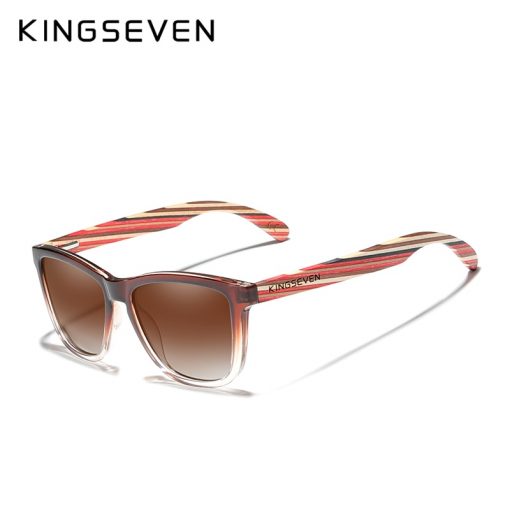Genuine KINGSEVEN New Fashion Trend Design Women Sunglasses Men Gradient Multi Color Natural Wood Mirror Lens Sun Glasses Oculos 2