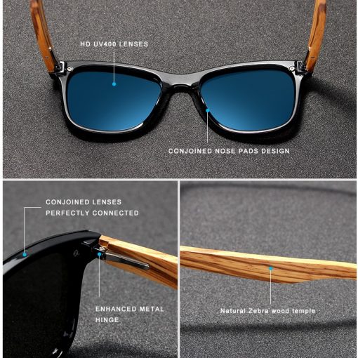 KINGSEVEN 2021 Polarized Square Sunglasses Men Women Zebra Wooden Frame Mirror Flat Lens Driving UV400 Eyewear 5
