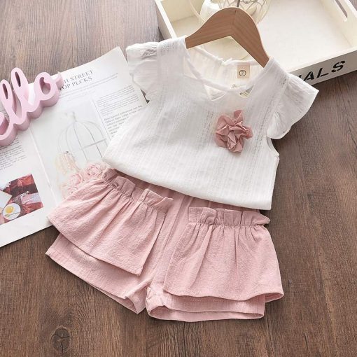 Bear Leader Girls Clothing Sets 2021 New Summer Casual Style Flower Design Short Sleeve T-shirt+Double Pocket Pants 2Pcs For 2-6 3