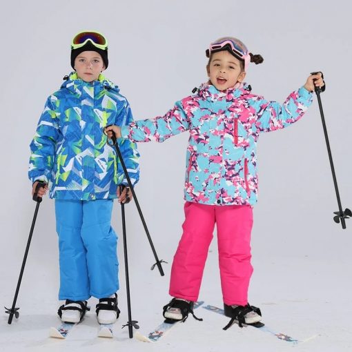 2020 New Ski Suit Kids Winter -30 Degree Snowboard Clothes Warm Waterproof Outdoor Snow Jackets + Pants for Girls and Boys Brand 2
