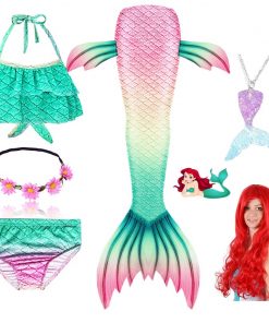 Children Swimmable Mermaid Tail for Kids Swimming Swimsuit Bathing Suit Tail Mermaid Wig for Girls Costume Can Add Fin Monofin 26