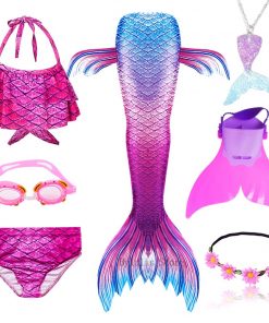 Kids Swimmable Mermaid Tail for Girls Swimming Bating Suit Mermaid Costume Swimsuit can add Monofin Fin Goggle with Garland 19