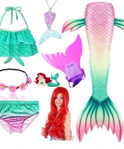 New Kids Mermaid Tail Swimmable Bathing Suit Bikini Girls Mermaid Swimsuit Costume Mermaid Tail with Monofin Flippers Wig 16