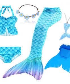 Kids Swimmable Mermaid Tail for Girls Swimming Bating Suit Mermaid Costume Swimsuit can add Monofin Fin Goggle with Garland 13